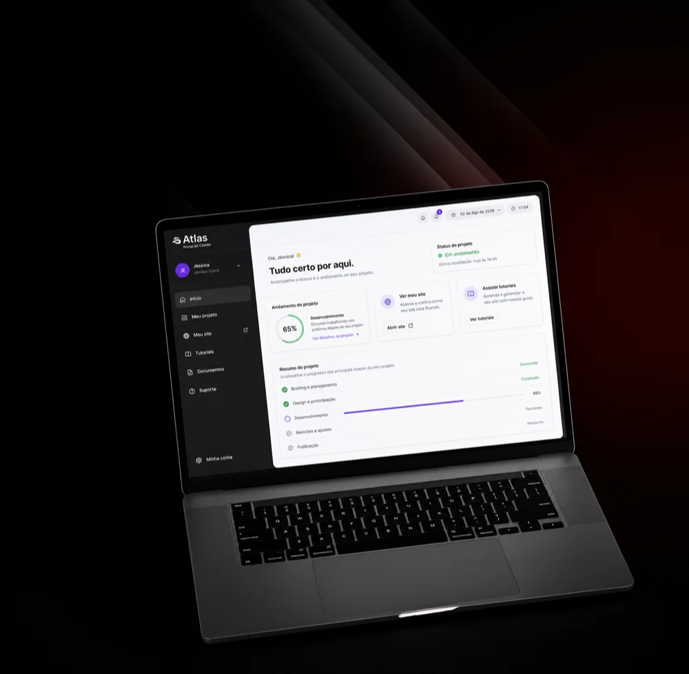 Mockup do painel do cliente Atlas em um notebook